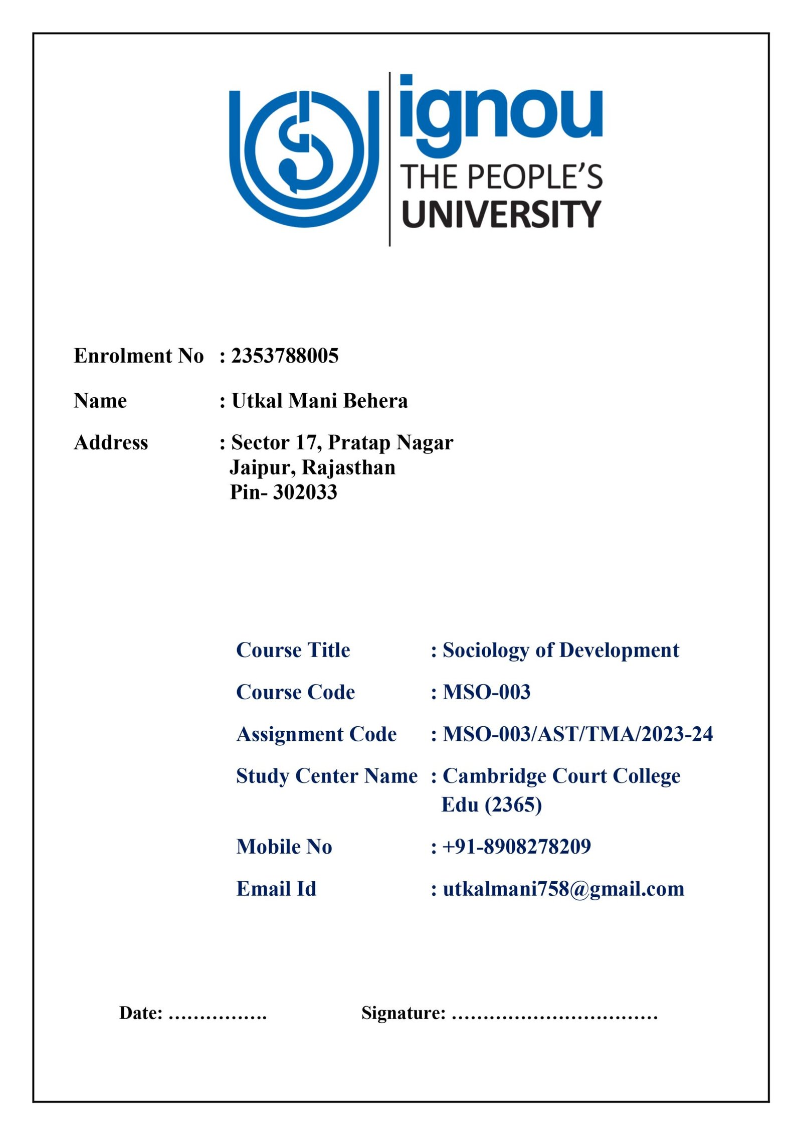 ignou front page download pdf free